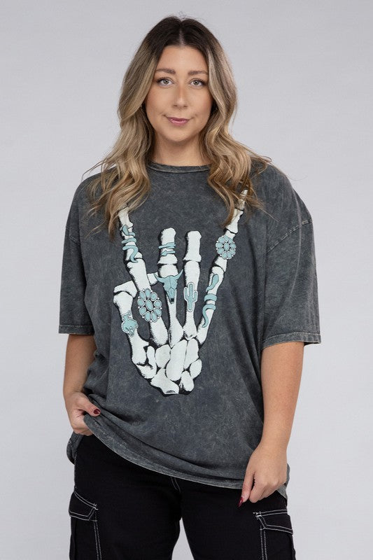 Plus Skeleton Rock Hand Sign Graphic Tee