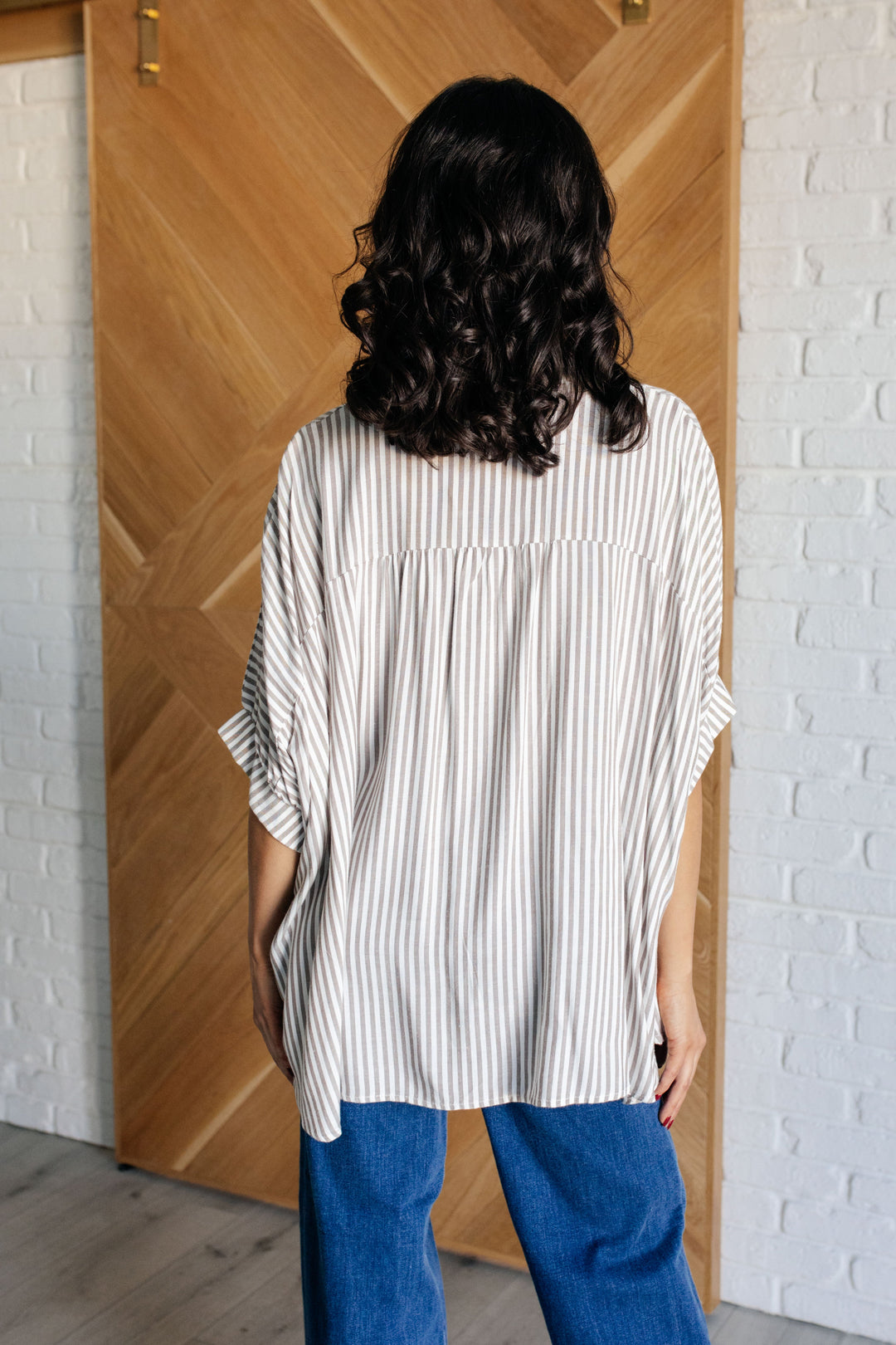 Boxy Striped Button Up in Mocha