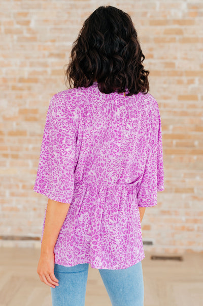 Dreamer Peplum Top in Lavender Leopard