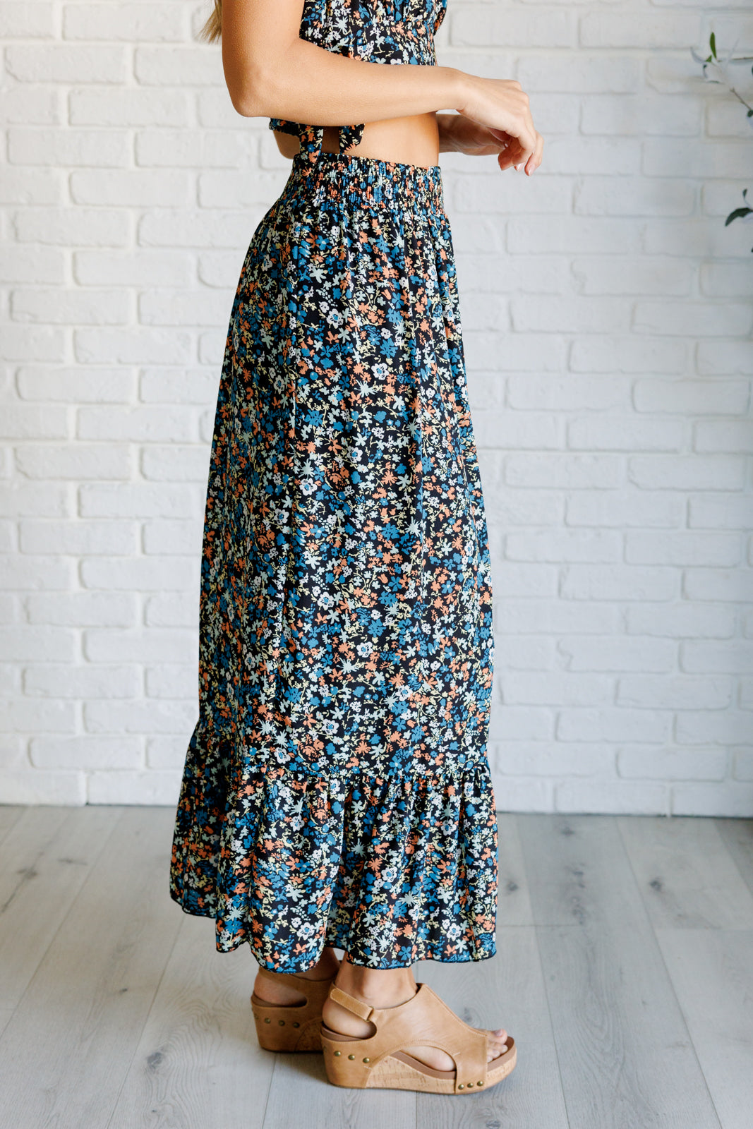 Flutter of Florals V-Neck Crop and Skirt Set