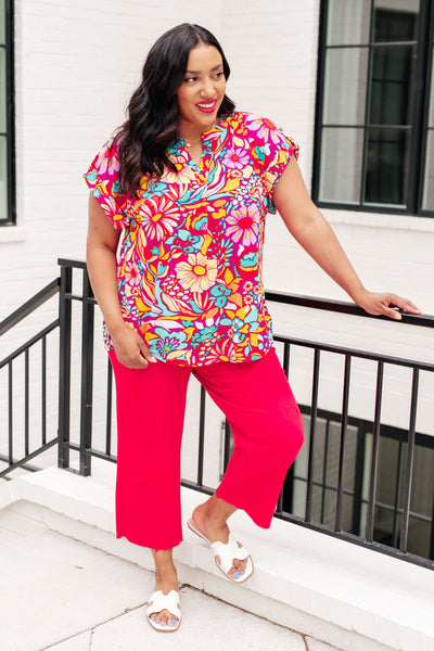 Lizzy Cap Sleeve Top Magenta and Pink Multi Floral