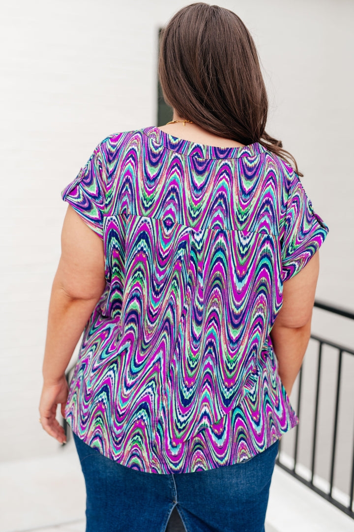 Lizzy Cap Sleeve Top in Purple Multi Marble