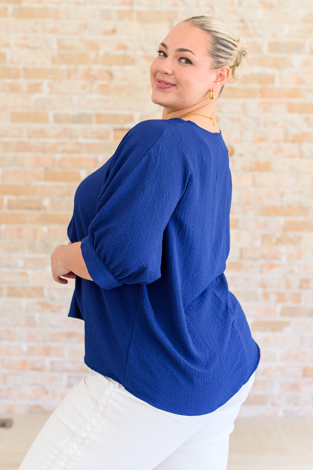 Up For Anything V-Neck Blouse in Navy