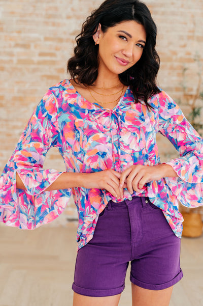 Willow Bell Sleeve Top in Royal Brushed Floral