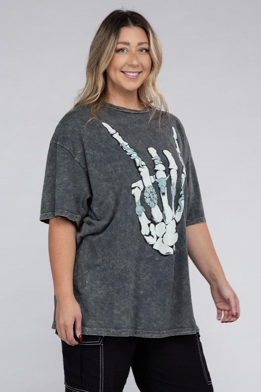 Plus Skeleton Rock Hand Sign Graphic Tee