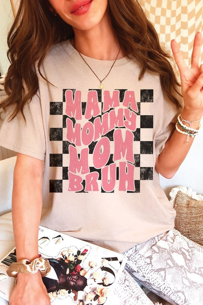 CHECKERED MAMA MOMMY MOM BRUH Graphic T-Shirt