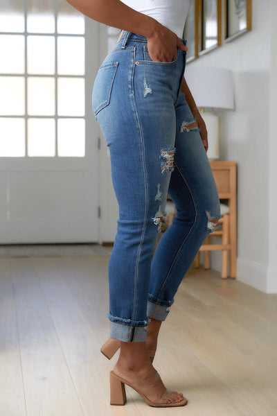 Belinda High Rise Distressed Straight Jeans - KASH'S BOUTIQUE