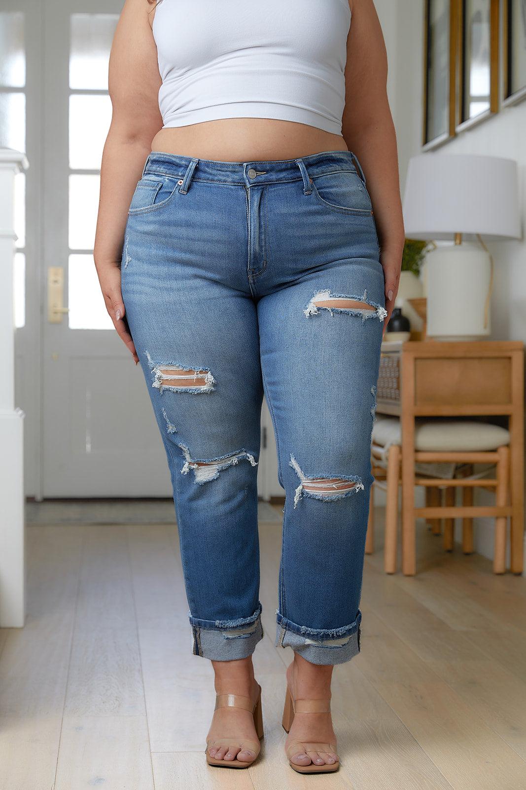 Belinda High Rise Distressed Straight Jeans - KASH'S BOUTIQUE