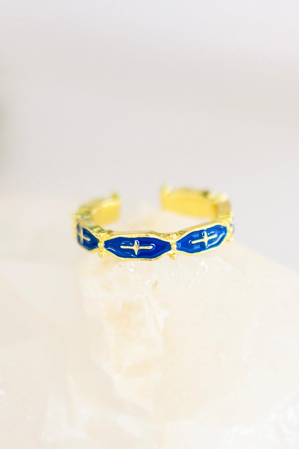 Mariana Hand Crafted Blue Cross Ring - KASH'S BOUTIQUE