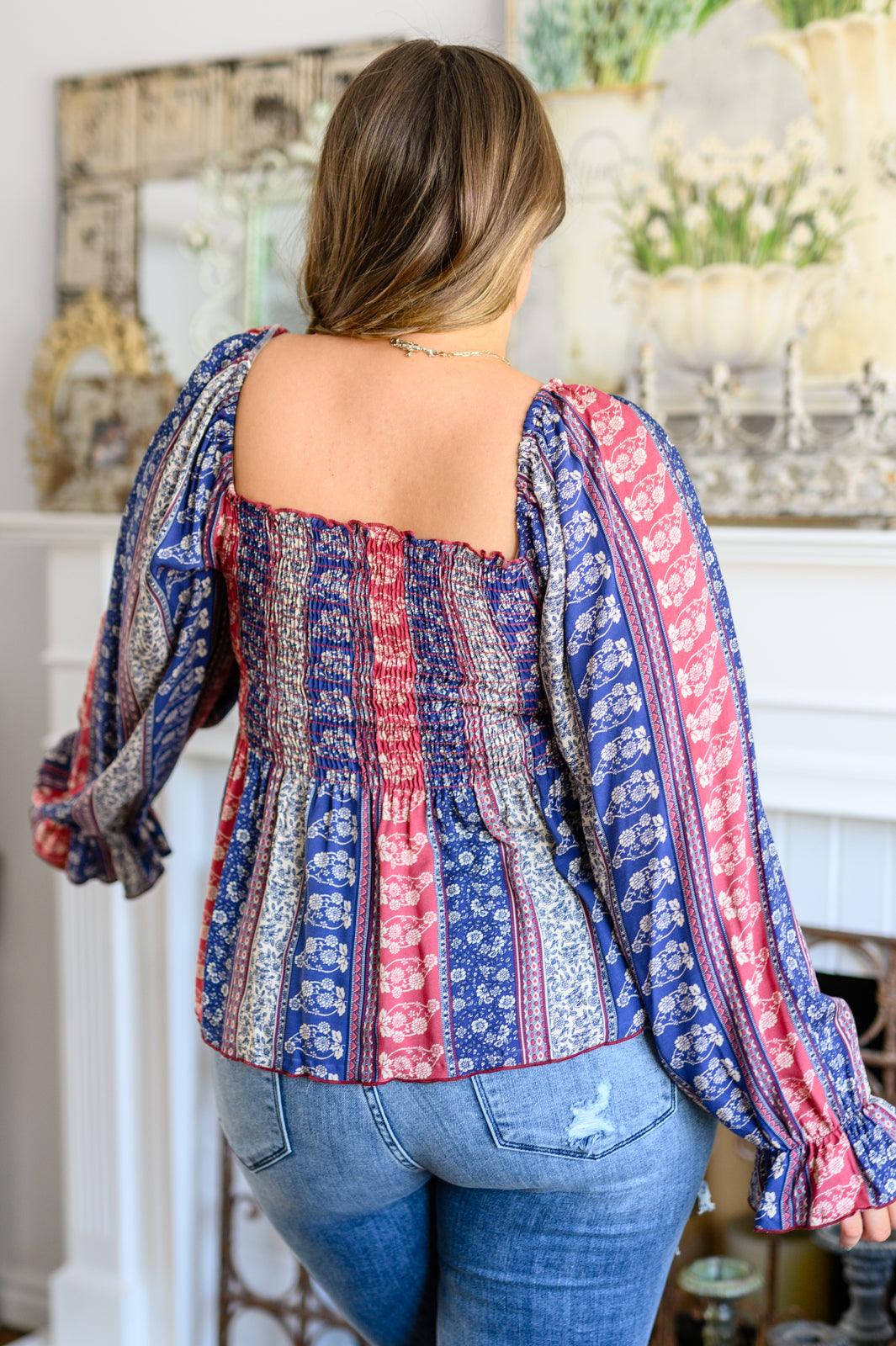 Afternoon Tea Smocked Long Sleeve Blouse - KASH'S BOUTIQUE