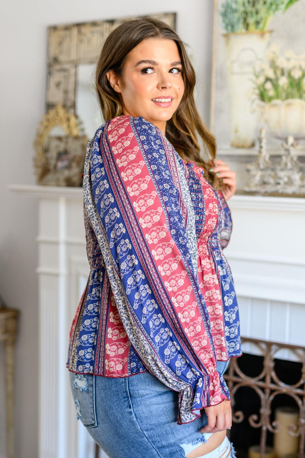 Afternoon Tea Smocked Long Sleeve Blouse - KASH'S BOUTIQUE