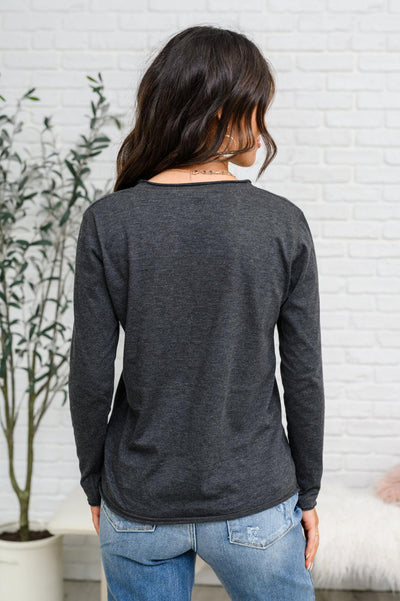 Alpine Raw Edge Long Sleeve Tee in Charcoal - KASH'S BOUTIQUE