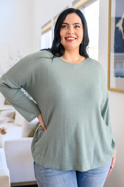 Austin Waffle Knit Basic Top In Sage - KASH'S BOUTIQUE