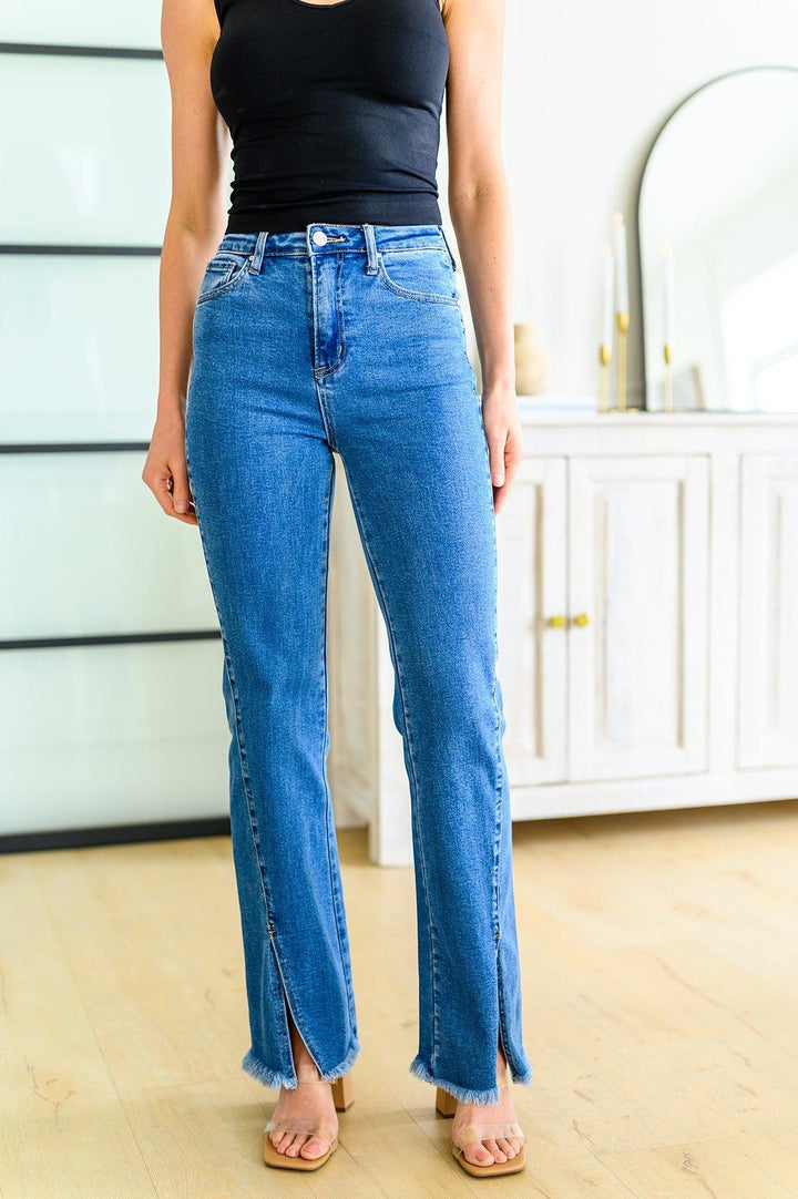 Caitlin High Rise Split Hem Straight Jeans - KASH'S BOUTIQUE