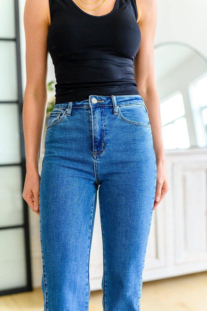 Caitlin High Rise Split Hem Straight Jeans - KASH'S BOUTIQUE