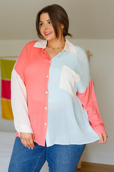 Capture The Day Two Toned Button Up - KASH'S BOUTIQUE