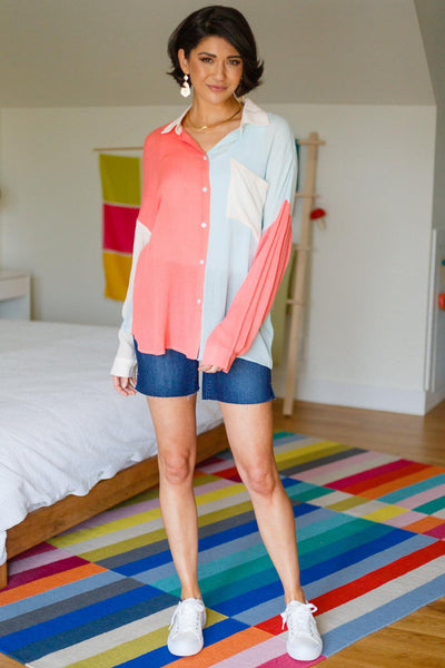 Capture The Day Two Toned Button Up - KASH'S BOUTIQUE