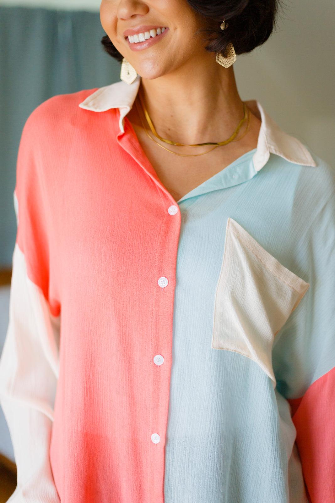 Capture The Day Two Toned Button Up - KASH'S BOUTIQUE