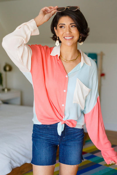 Capture The Day Two Toned Button Up - KASH'S BOUTIQUE