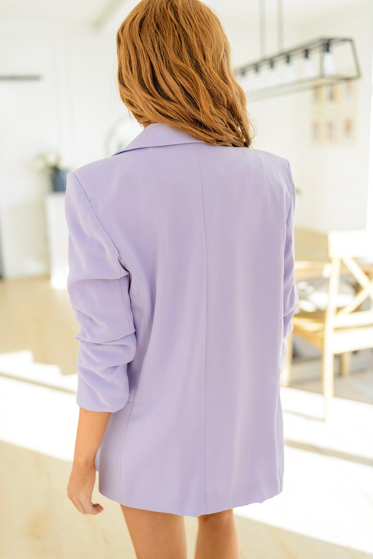 Chic In Lavender Ruched 3/4 Sleeve Blazer - KASH'S BOUTIQUE