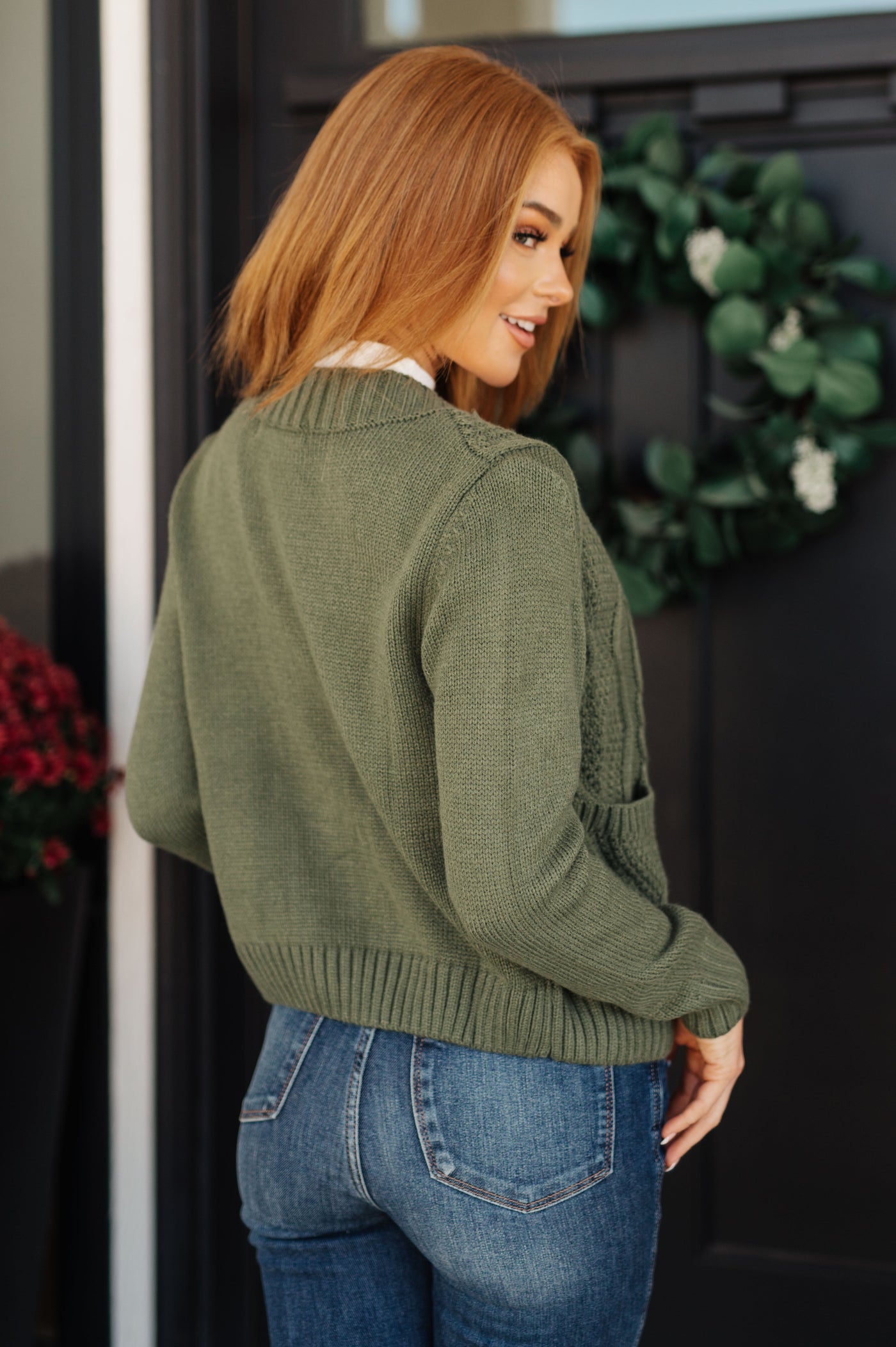 Climbing Vine Cable Knit Cardigan in Green