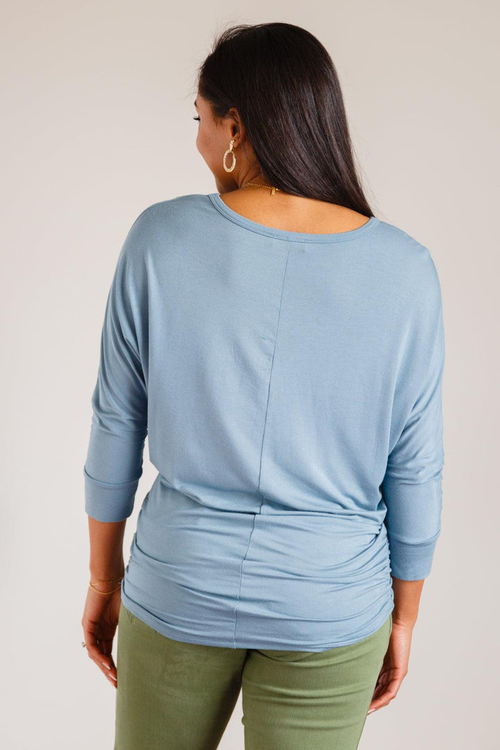 Daytime Boat Neck Top in Blue Gray - KASH'S BOUTIQUE