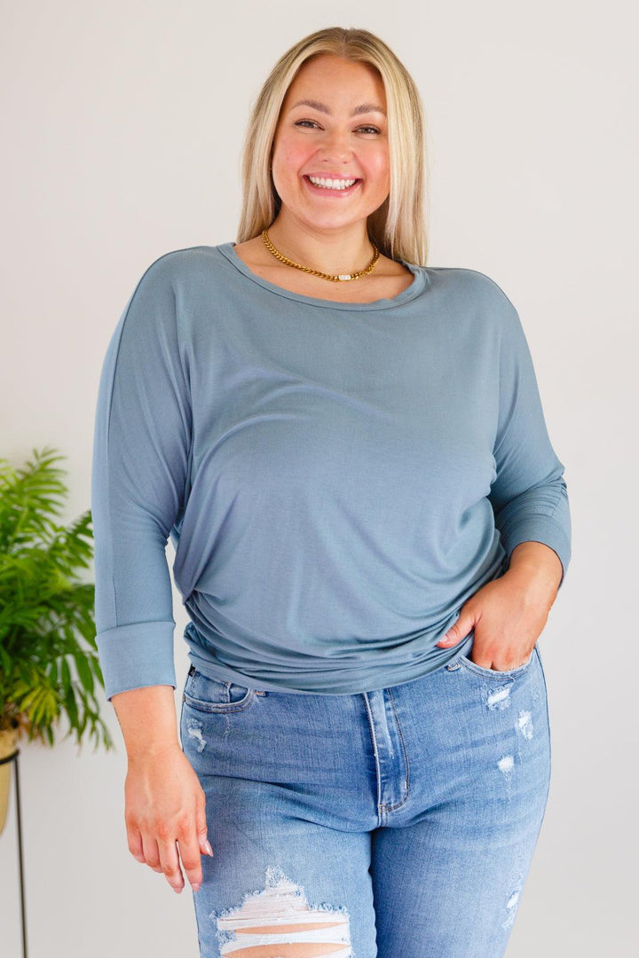 Daytime Boat Neck Top in Blue Gray - KASH'S BOUTIQUE