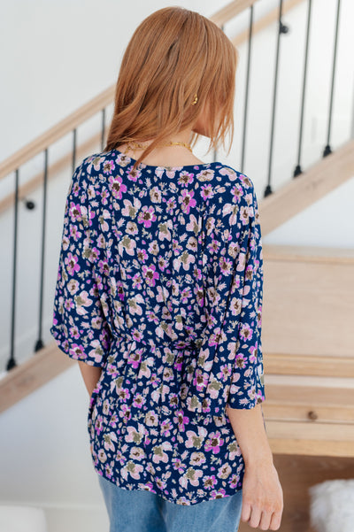 Dearest Dreamer Peplum Top in Navy Floral