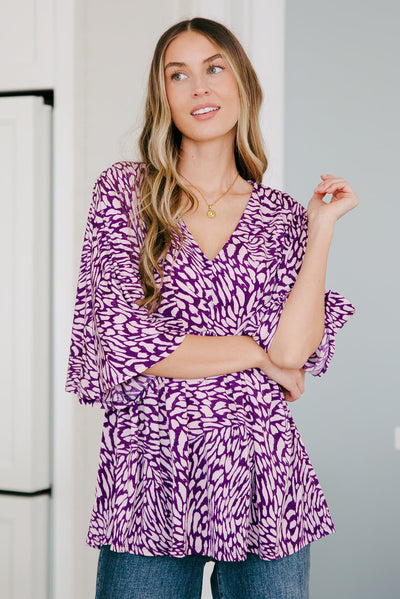 Dearest Dreamer Peplum Top in Painted Purple