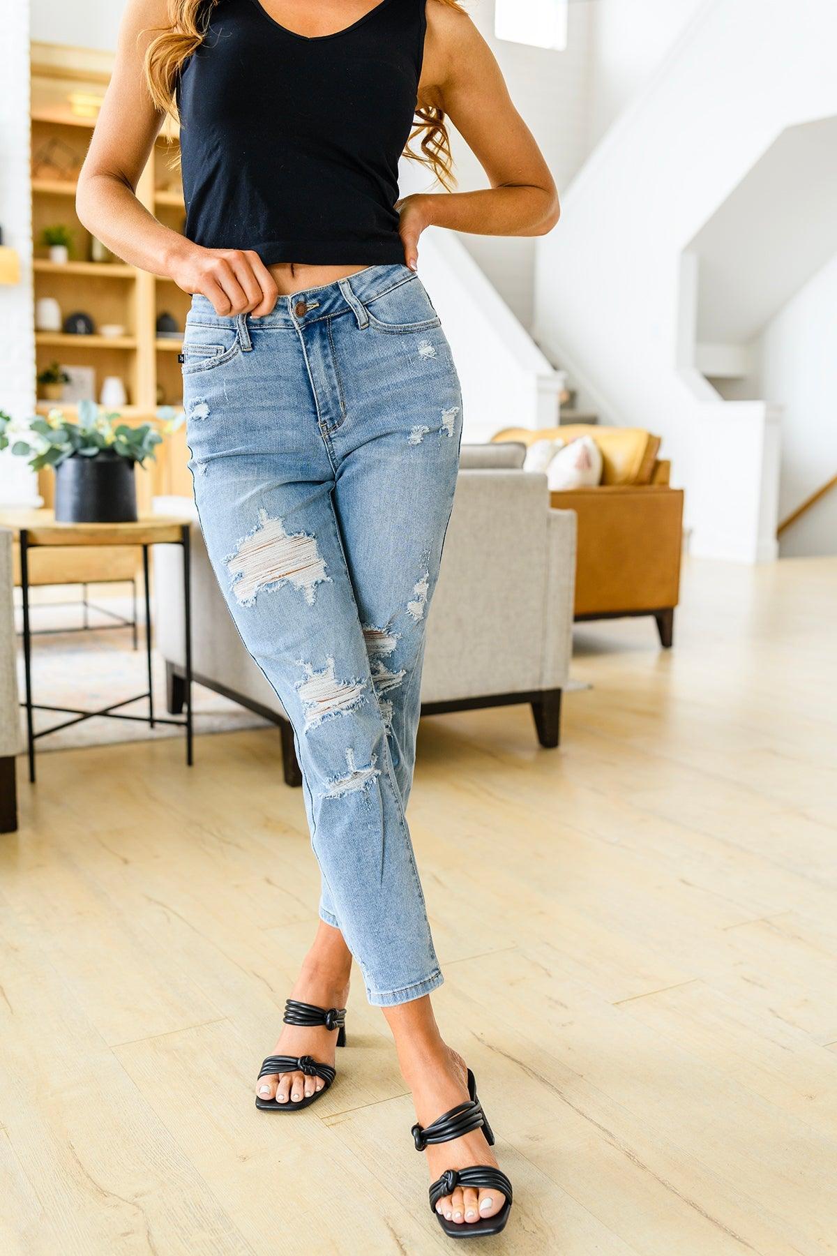 Florence High Waist Destroyed Boyfriend Jeans - KASH'S BOUTIQUE