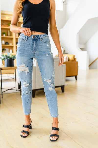 Florence High Waist Destroyed Boyfriend Jeans - KASH'S BOUTIQUE