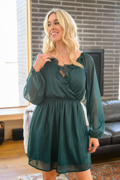 Front And Center Balloon Sleeve Dress in Green - KASH'S BOUTIQUE