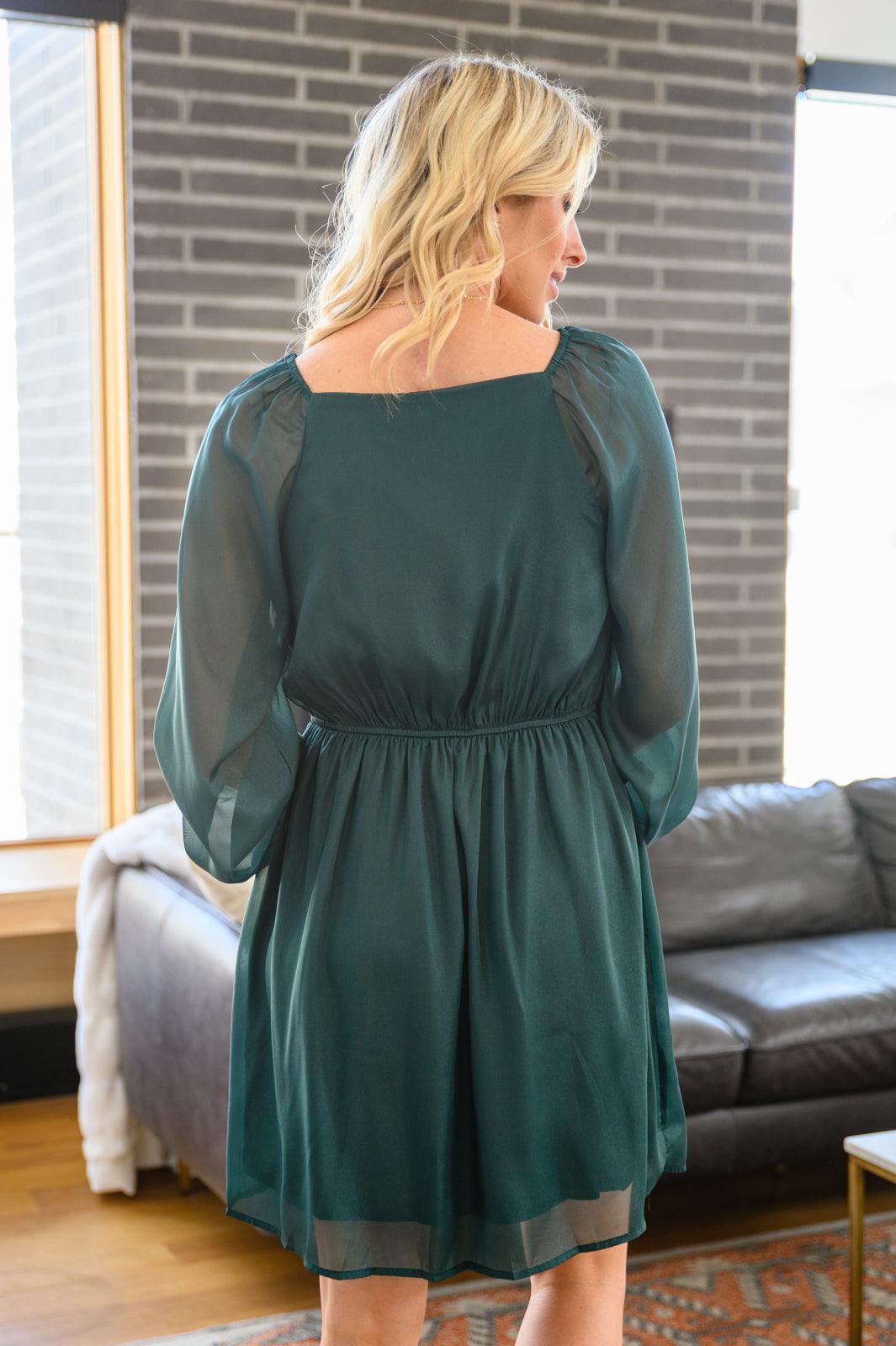 Front And Center Balloon Sleeve Dress in Green - KASH'S BOUTIQUE