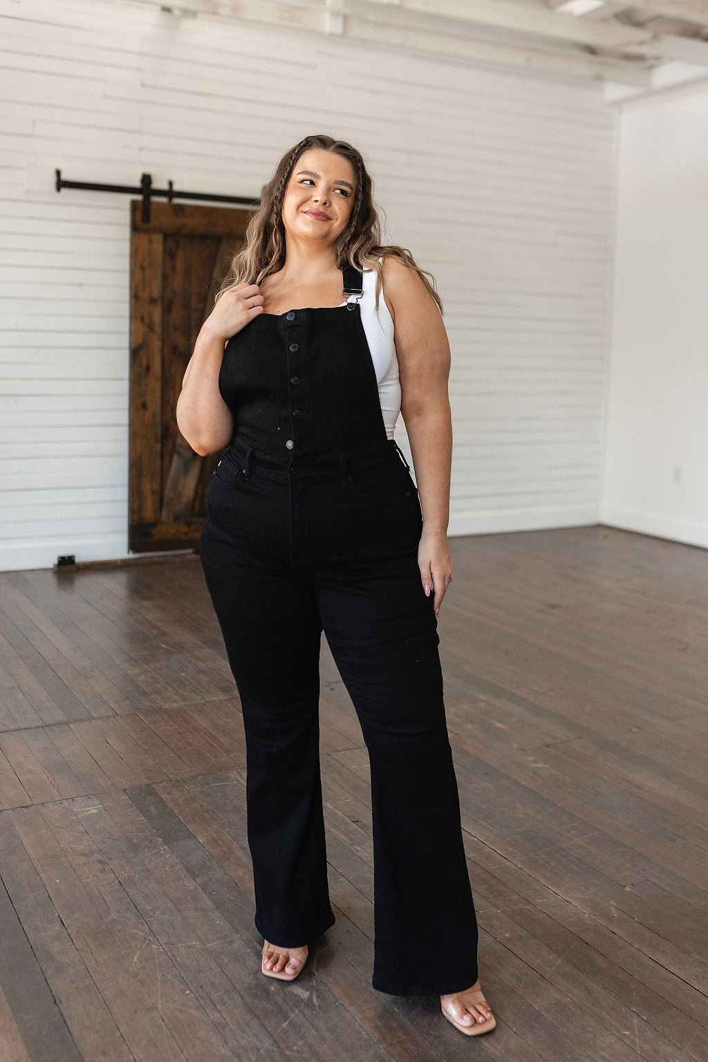 Imogene Control Top Retro Flare Overalls in Black