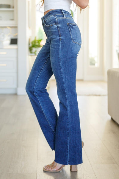 Josephine Mid Rise Raw Hem Bootcut Jeans - Kash's Boutique