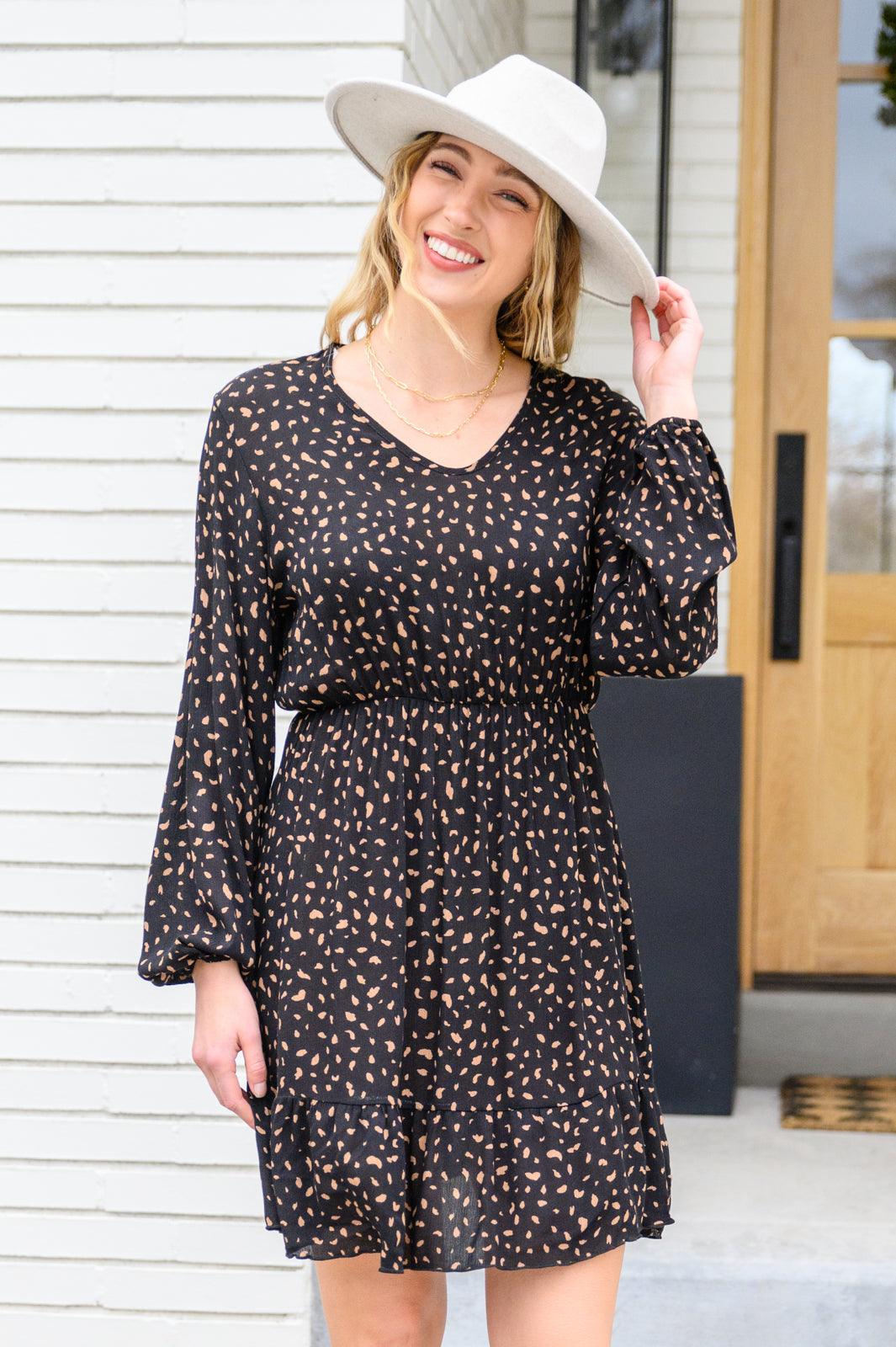 Make Your Happiness Long Sleeve Dress in Black - KASH'S BOUTIQUE