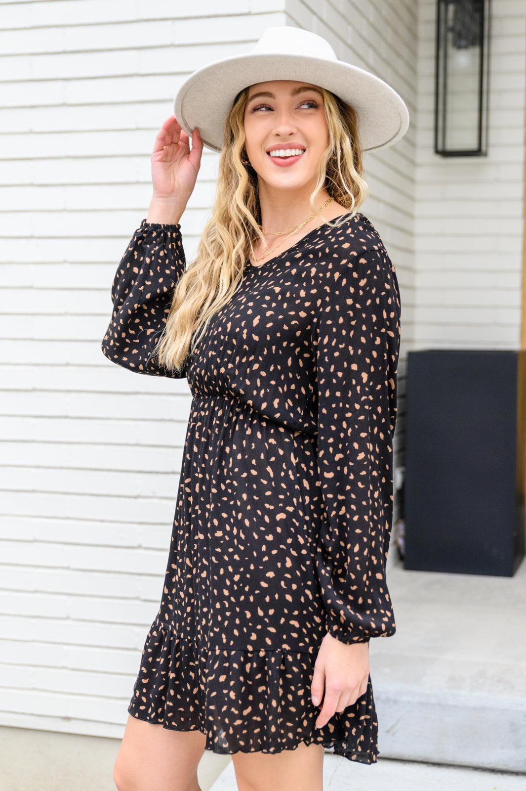 Make Your Happiness Long Sleeve Dress in Black - KASH'S BOUTIQUE