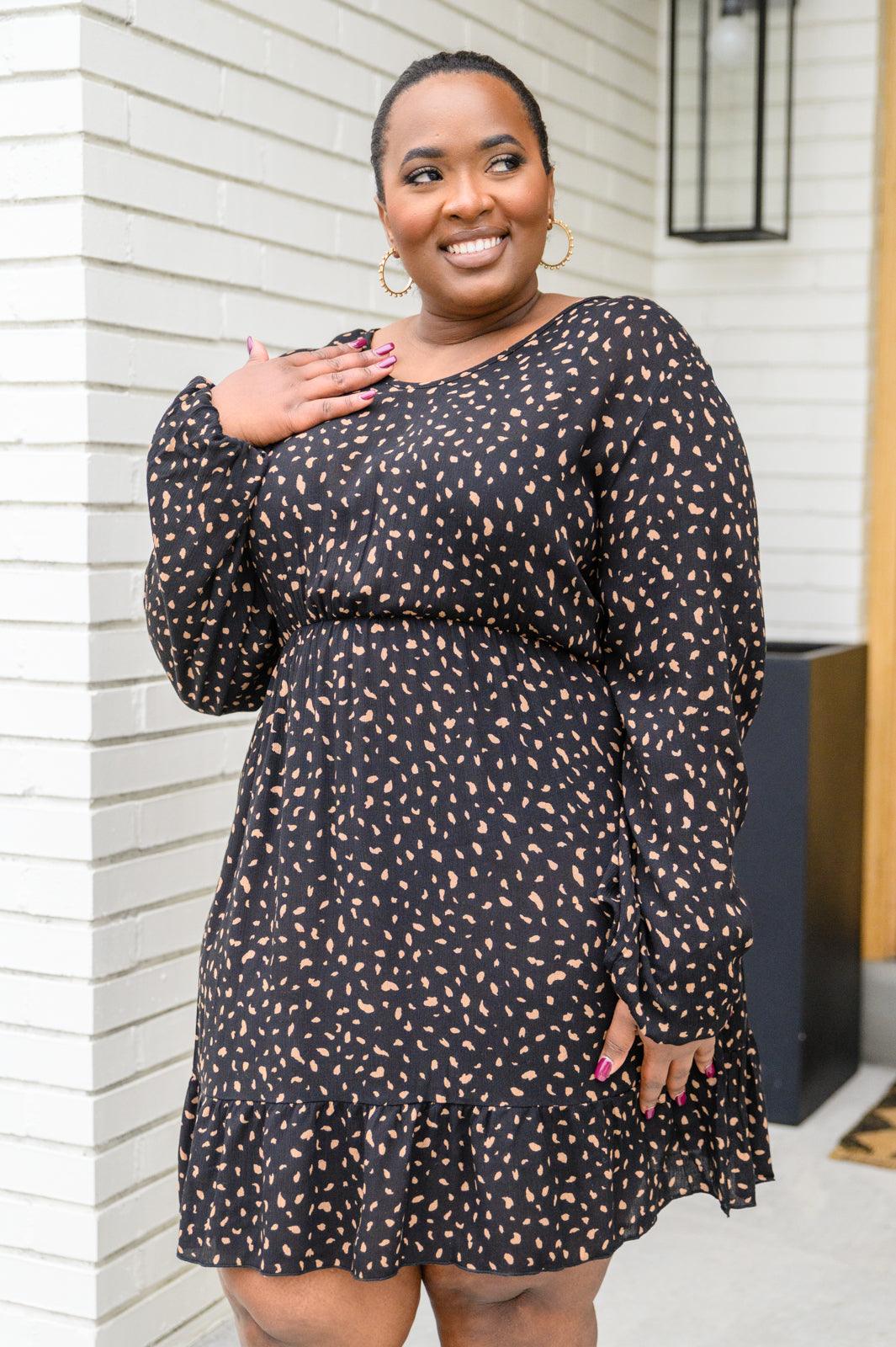 Make Your Happiness Long Sleeve Dress in Black - KASH'S BOUTIQUE