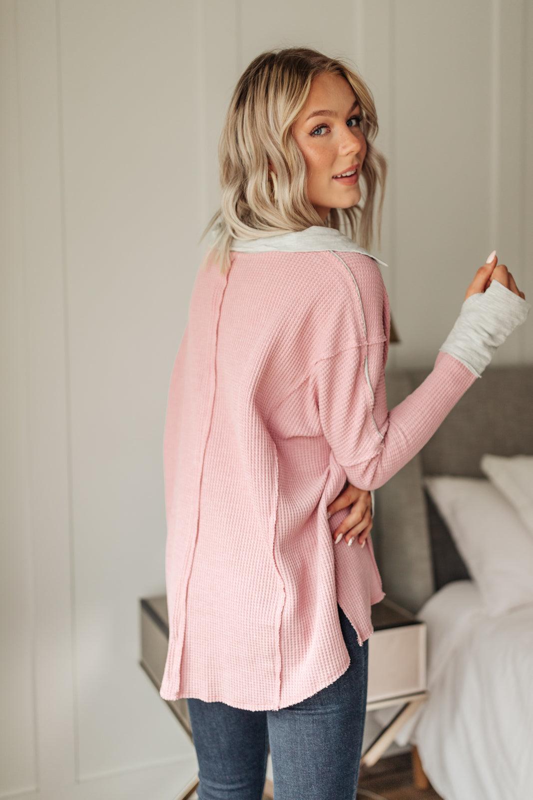 Mia Waffle Knit Long Sleeve In Pink - KASH'S BOUTIQUE