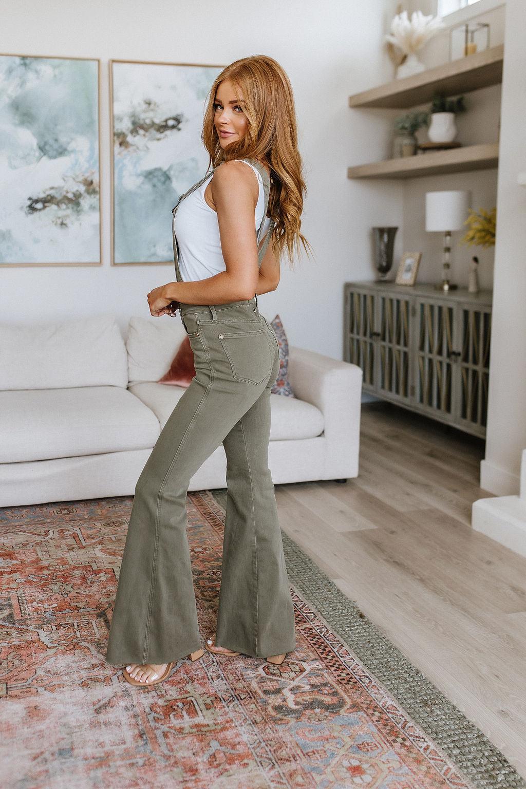 Olivia Control Top Release Hem Overalls in Olive - KASH'S BOUTIQUE