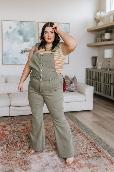 Olivia Control Top Release Hem Overalls in Olive - KASH'S BOUTIQUE