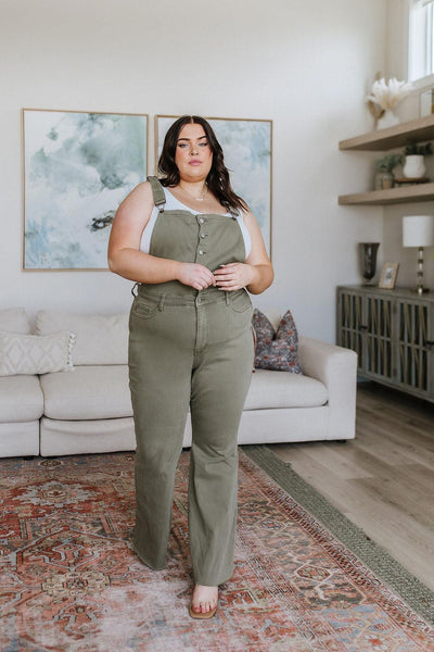 Olivia Control Top Release Hem Overalls in Olive - KASH'S BOUTIQUE