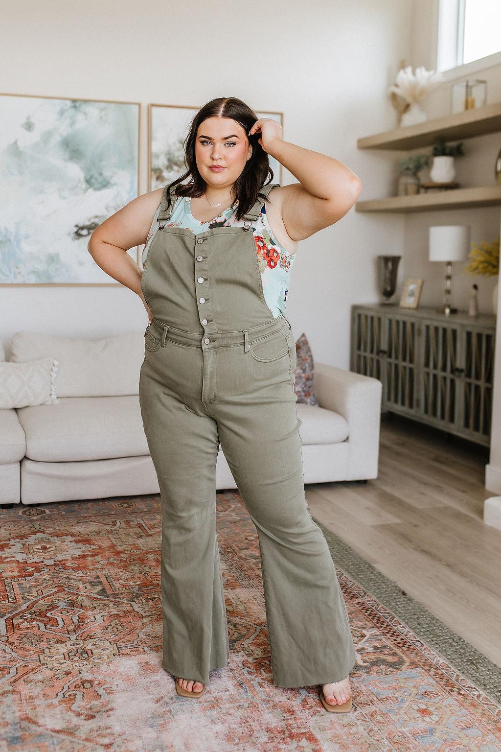 Olivia Control Top Release Hem Overalls in Olive - KASH'S BOUTIQUE