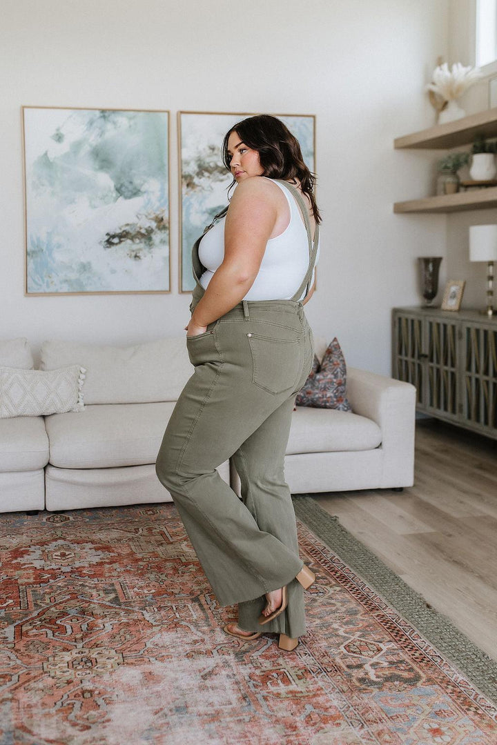 Olivia Control Top Release Hem Overalls in Olive - KASH'S BOUTIQUE