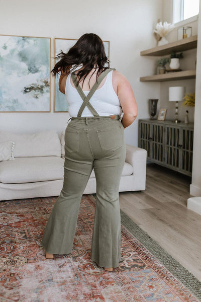 Olivia Control Top Release Hem Overalls in Olive - KASH'S BOUTIQUE