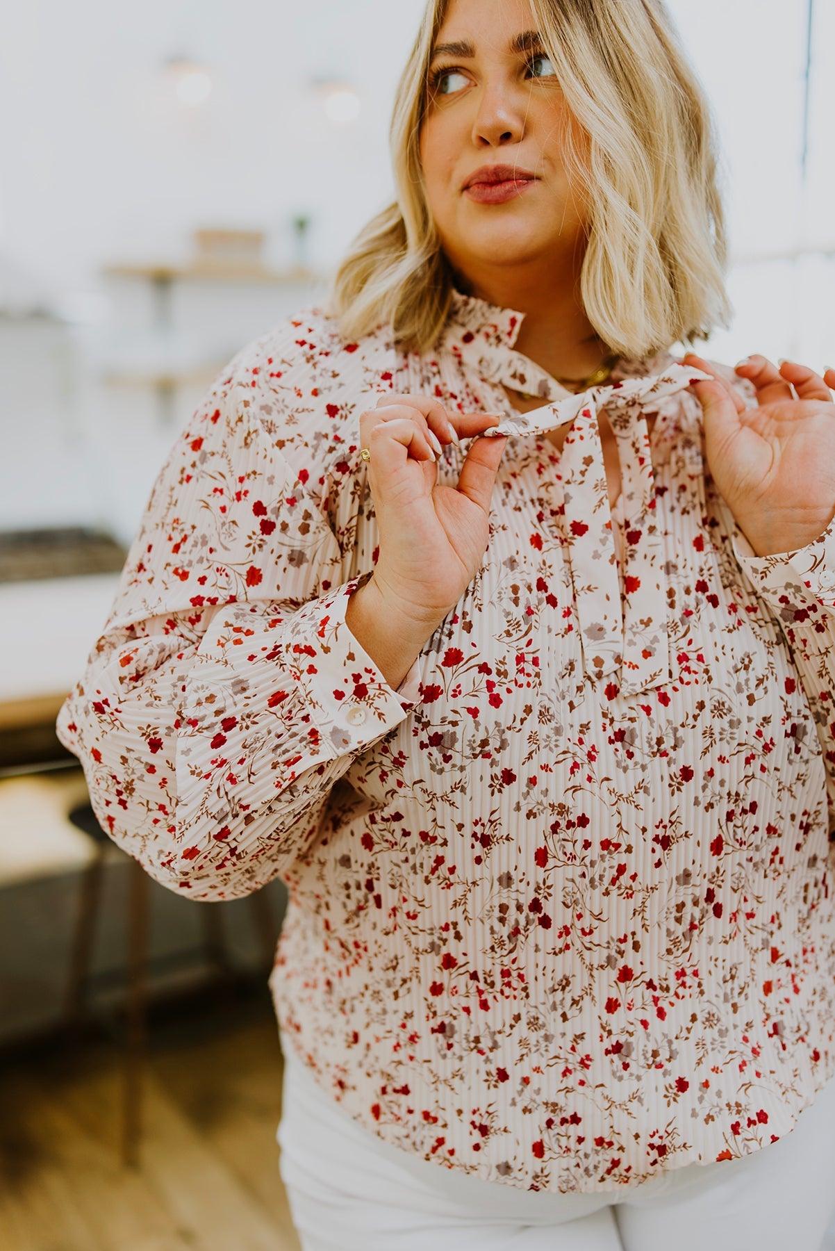 Stella Notched Neck Floral Long Sleeve Blouse - KASH'S BOUTIQUE