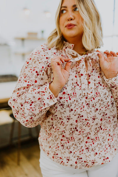 Stella Notched Neck Floral Long Sleeve Blouse - KASH'S BOUTIQUE