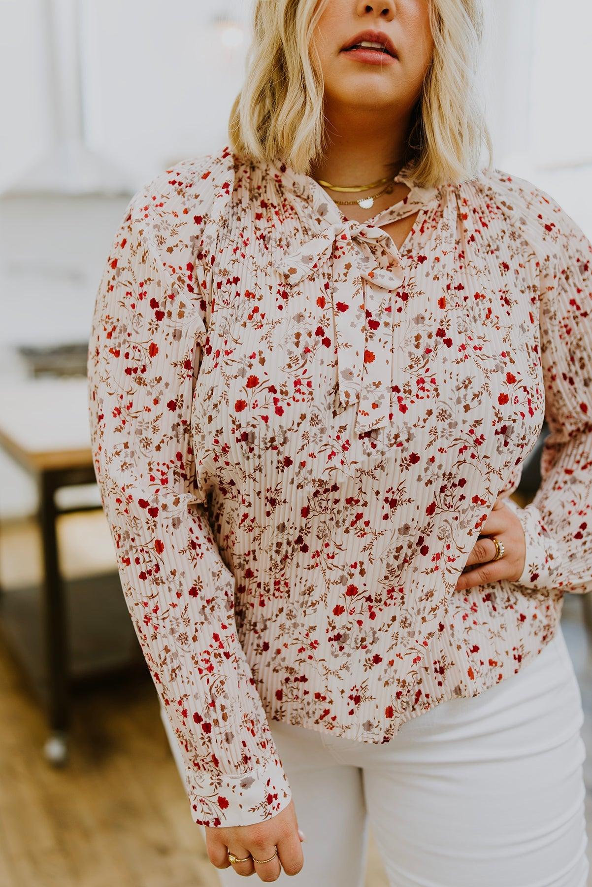 Stella Notched Neck Floral Long Sleeve Blouse - KASH'S BOUTIQUE