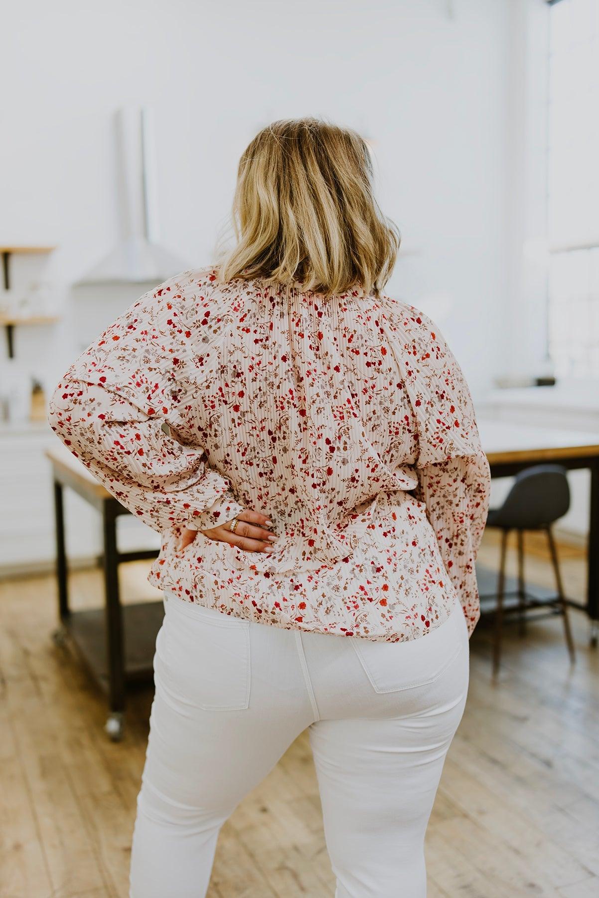 Stella Notched Neck Floral Long Sleeve Blouse - KASH'S BOUTIQUE