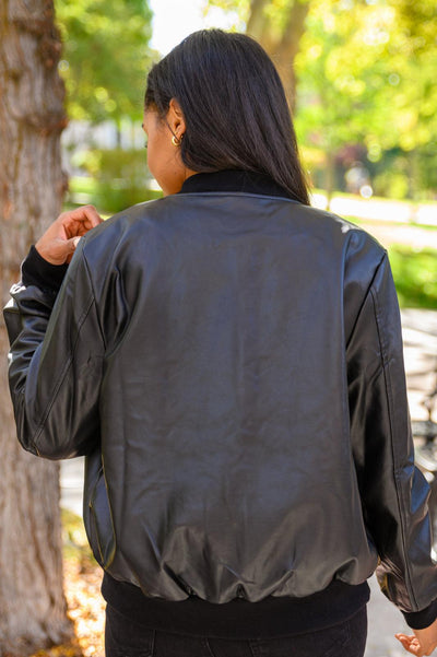 This Is It Faux Leather Bomber Jacket In Black - KASH'S BOUTIQUE